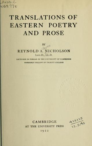 TRANSLATIONS OF EASTERN POETRY AND PROSE